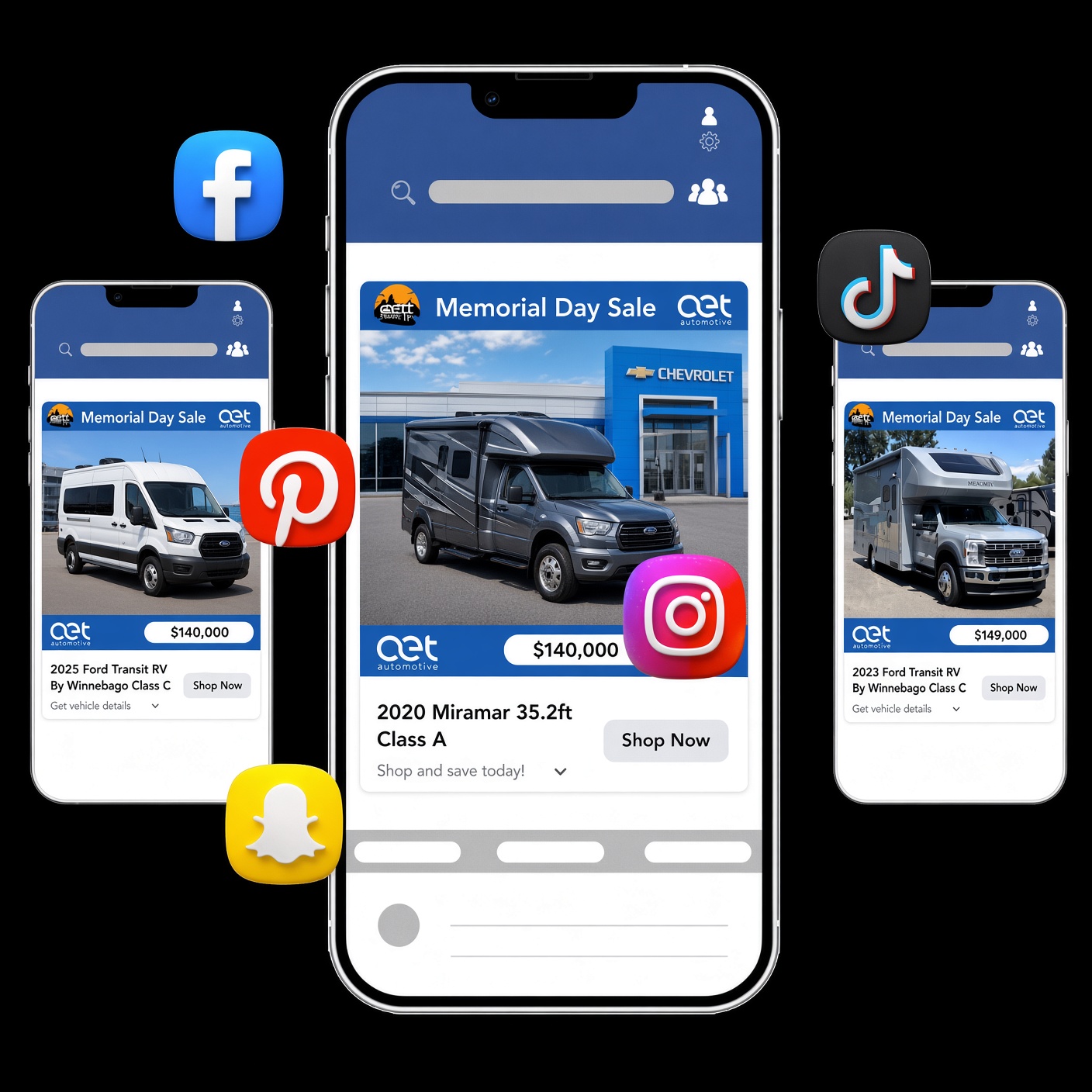 RV inventory ads running across social platforms