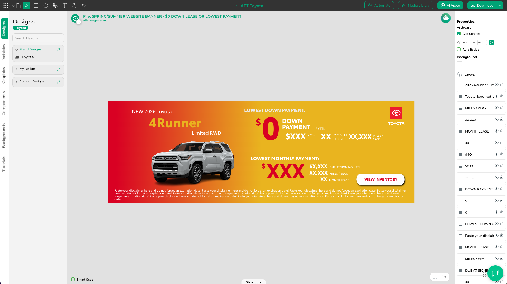 Creative design studio with a Toyota banner in progress