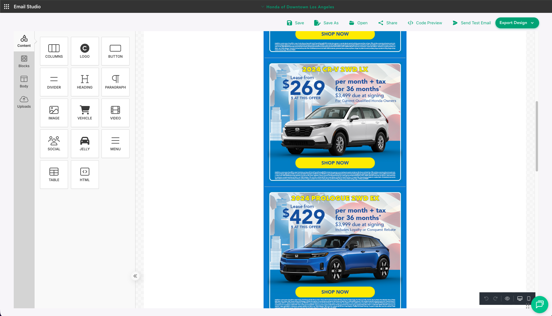Email Studio drag-and-drop builder